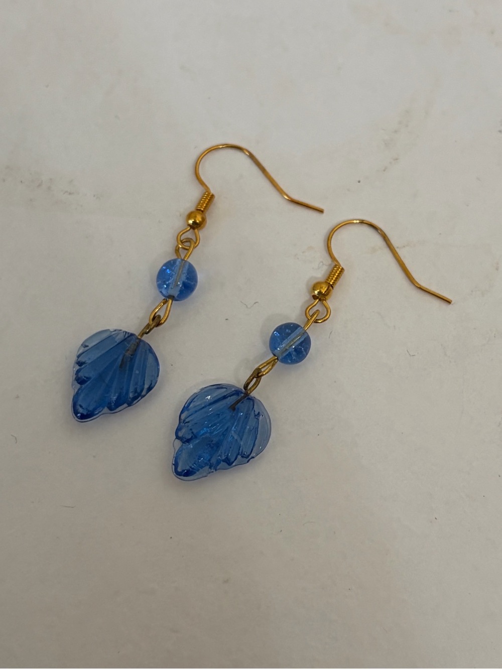 Blue Glass Leaf Earrings - Picture 4 of 7